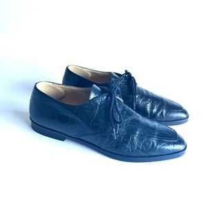 Calvin Klein Black Crocodile Print Genuine Leather Oxfords size 7.5 N